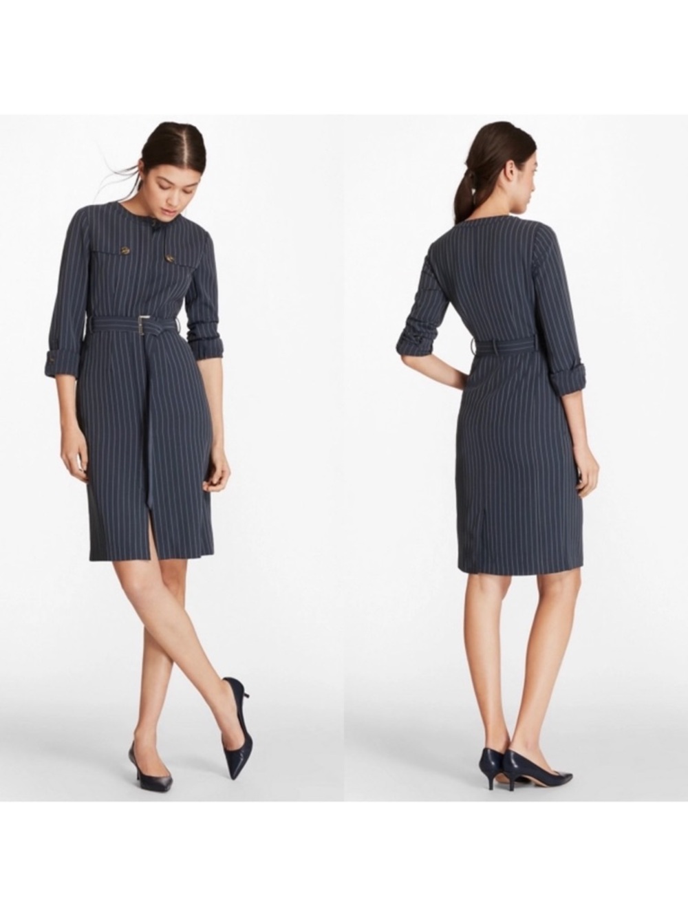 BROOKS BROTHERS Navy White Trenched Pinstripe Dress Women’s 14